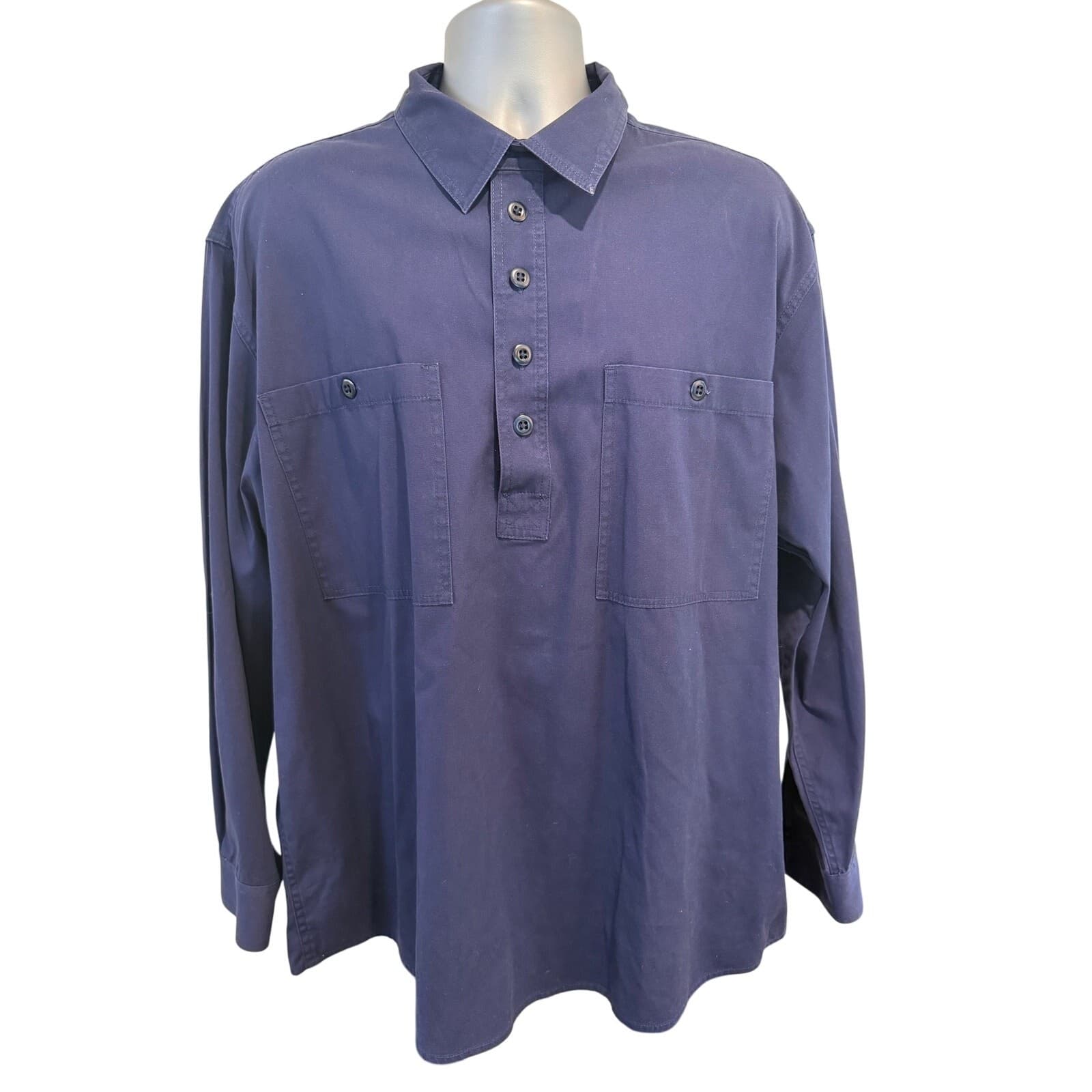 Orvis Men's XL Navy Pullover Shirt 100% Cotton Long Sleeve Dual Pocket Casual