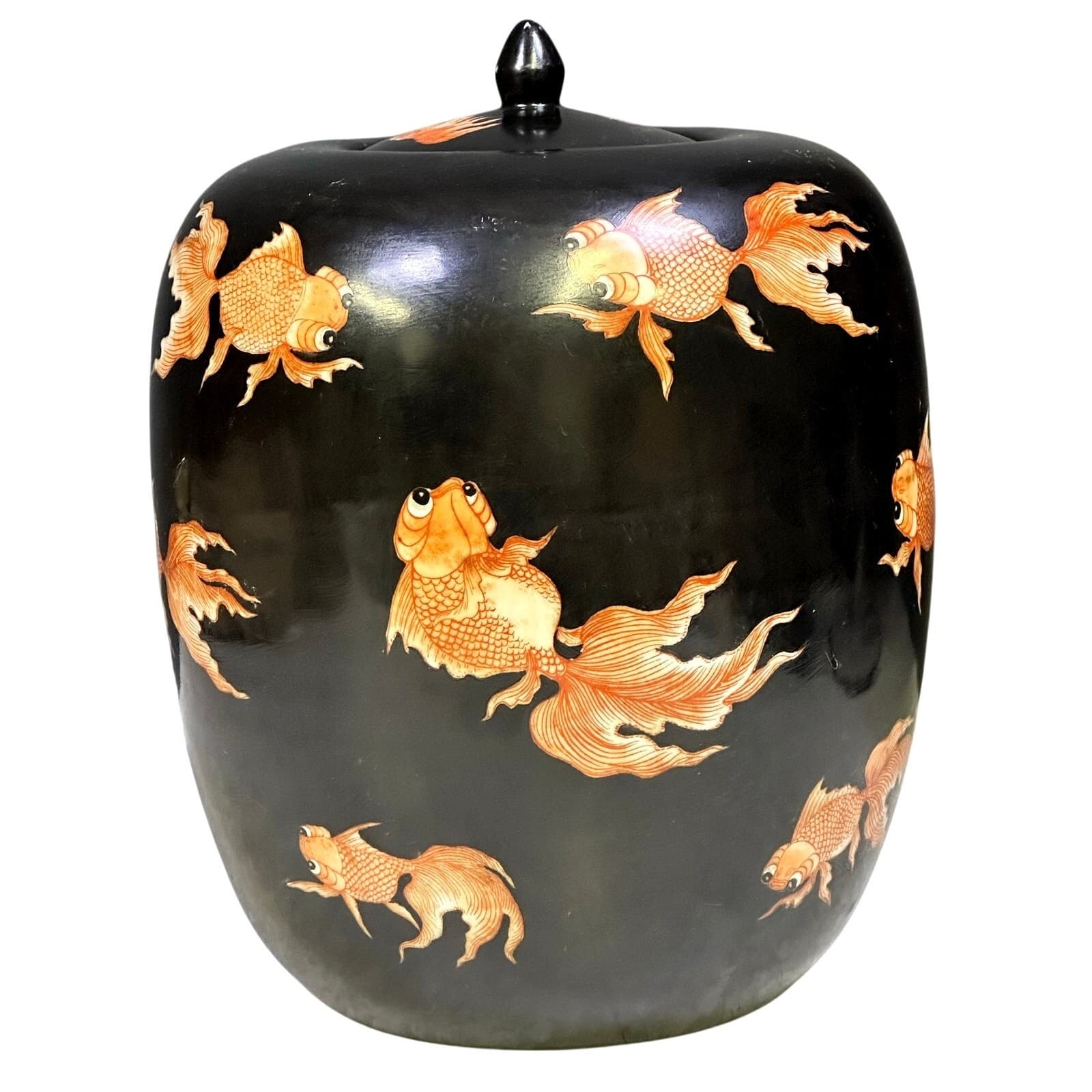 Black Noire Painted Porcelain Ginger Jar Goldfish Style of the Jiaqing Period
