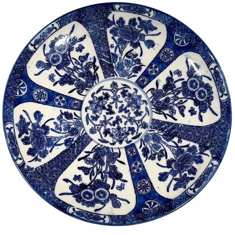 Antique Cauldon England Blue White Transferware Japonisme Floral Cabinet Plate