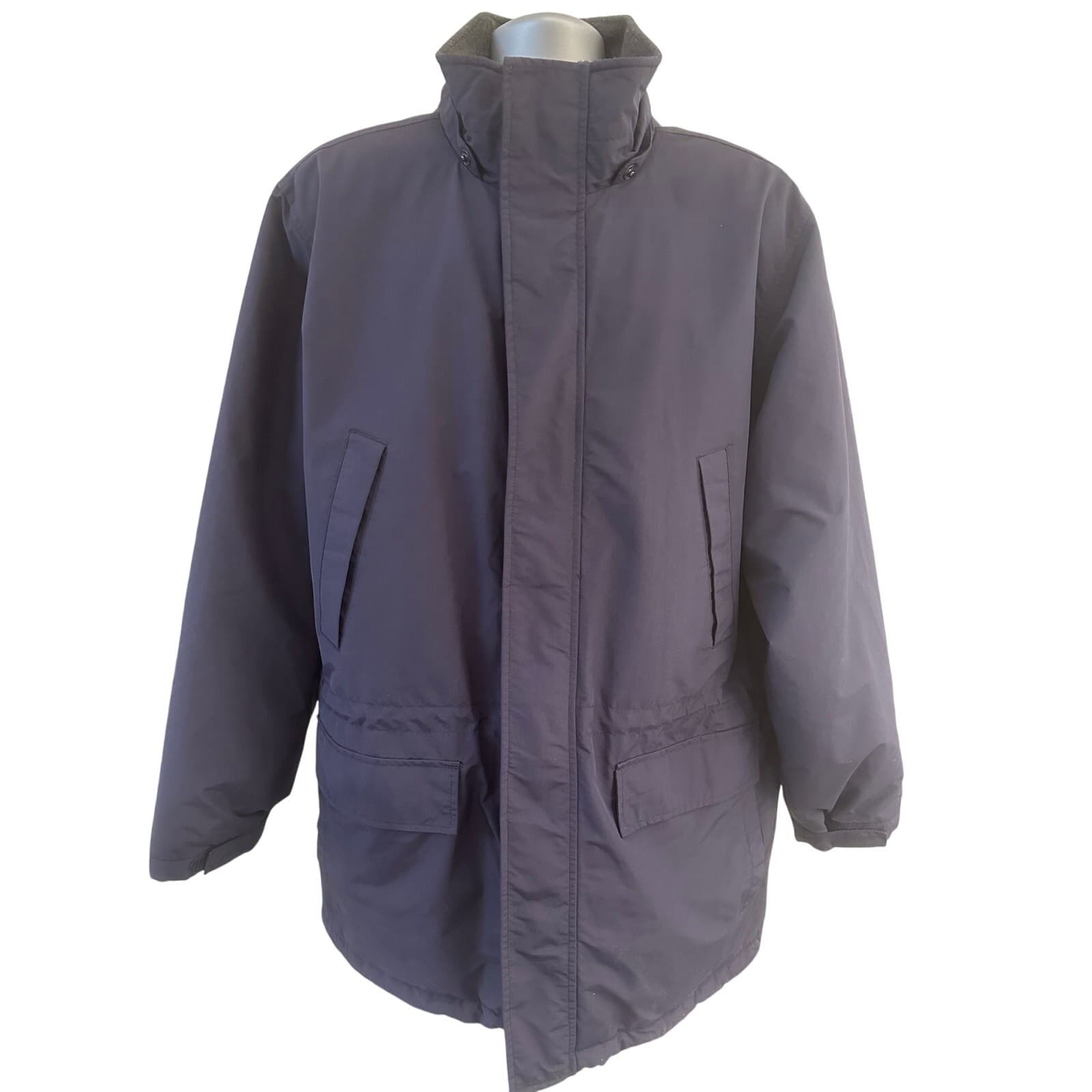 Lands' End Men's Large Aircore-200 Navy Fleece Lined Insulated Long Winter Coat
