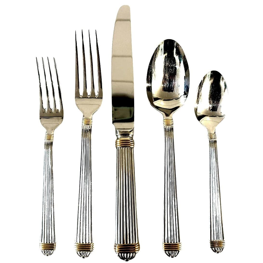 Christian Dior 'Gaudron' Japan Stainless/Gold 5-Piece Flatware Place Setting