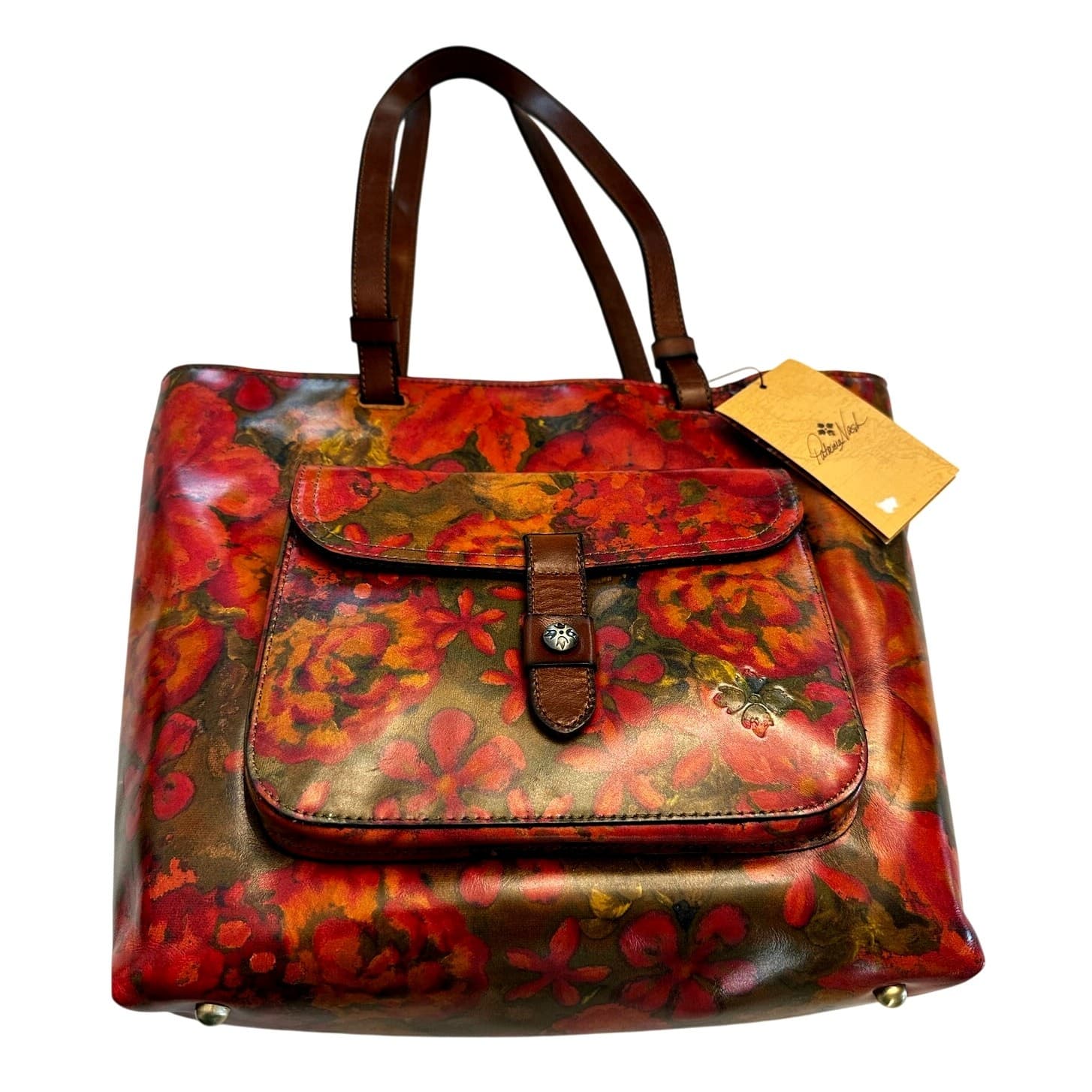 Patricia Nash Large Leather 'Madison' Tote/Shoulder Bag Floral Oil Painting-NEW