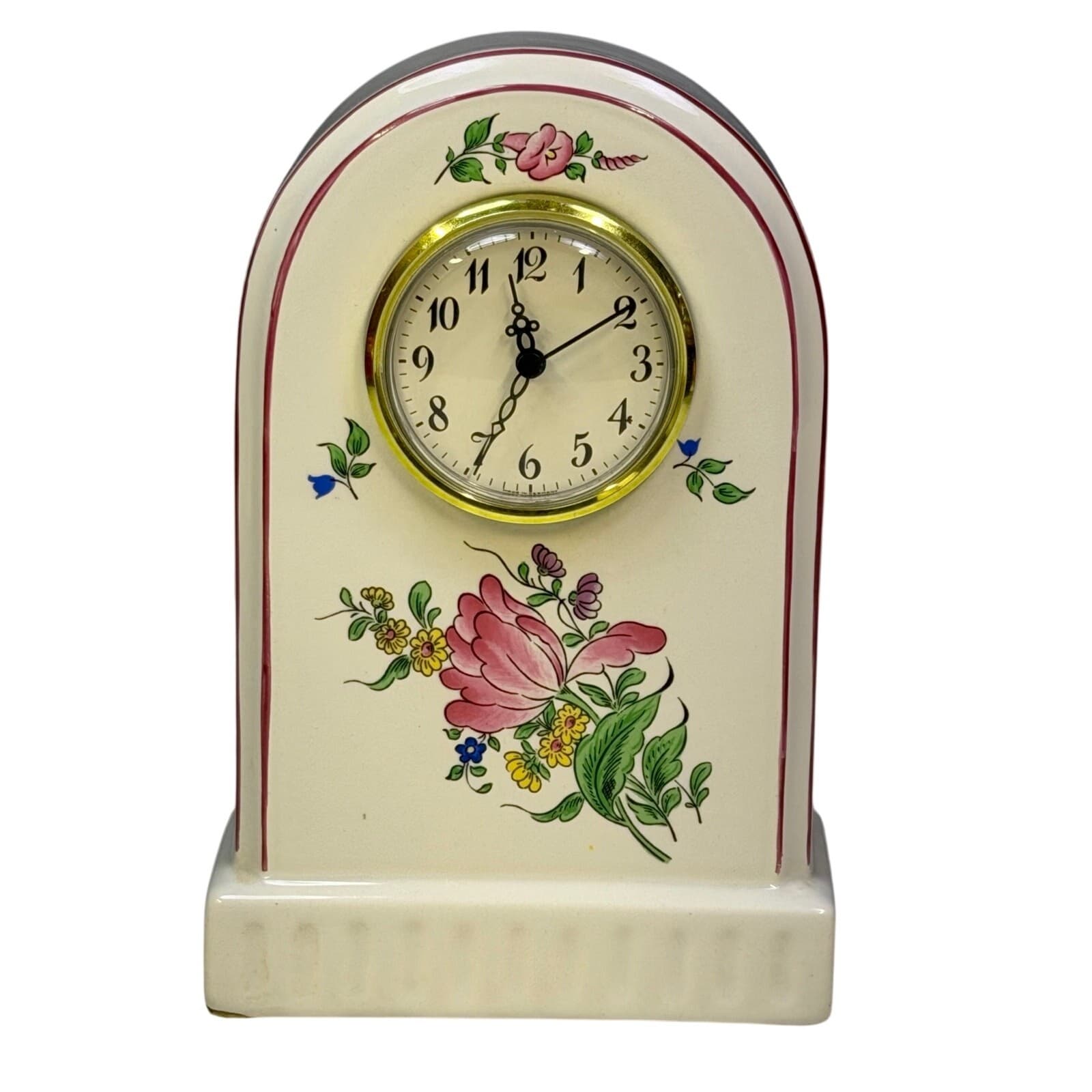 Antique K&G Luneville France Porcelain Mantel Clock Handpainted Floral 8” Rare
