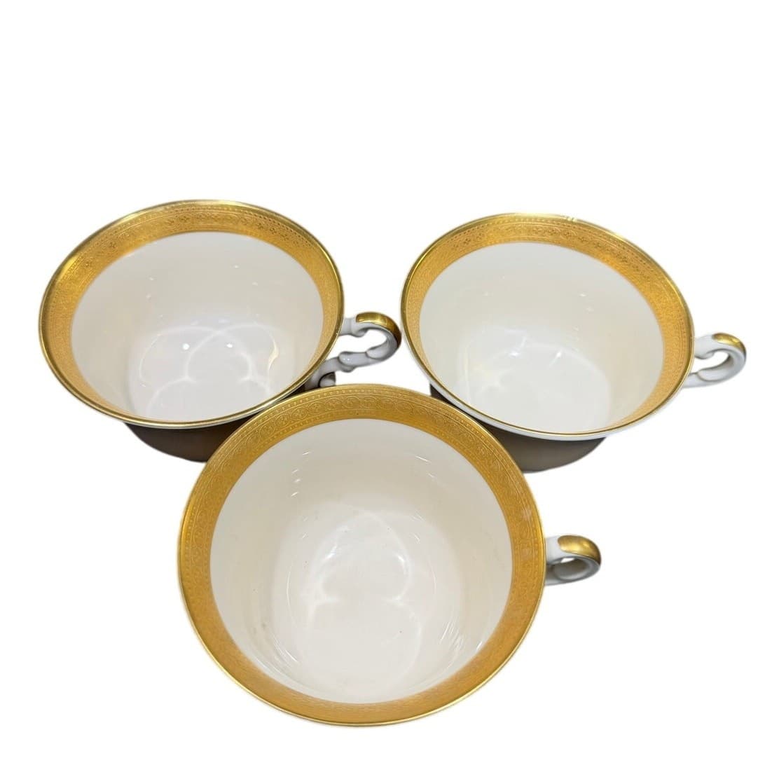 Syracuse China Bracelet Old Ivory Coffee/Tea Cups Encrusted Gold-Set of 3