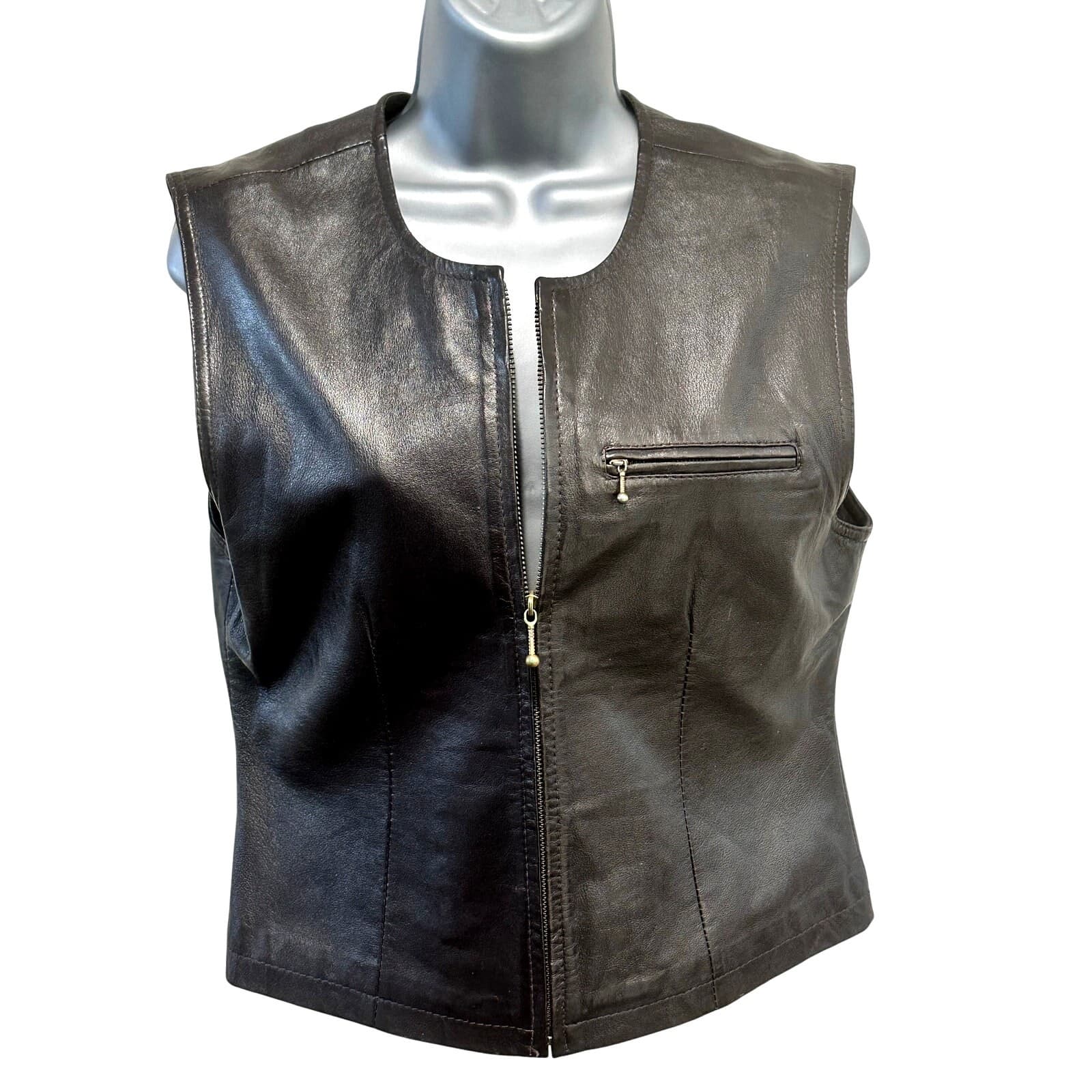 Saguaro West Trading Co. 1990's Soft Supple Dark Brown Leather Zip-up Vest-Small