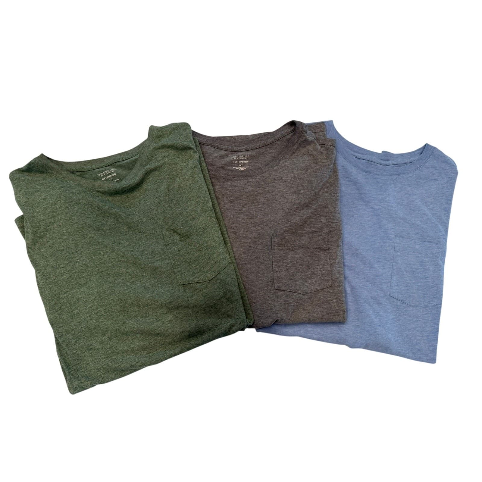 3 Lot Roundtree & Yorke 2XT Pocket T-Shirts Soft Washed Big Tall Green Gray Blue