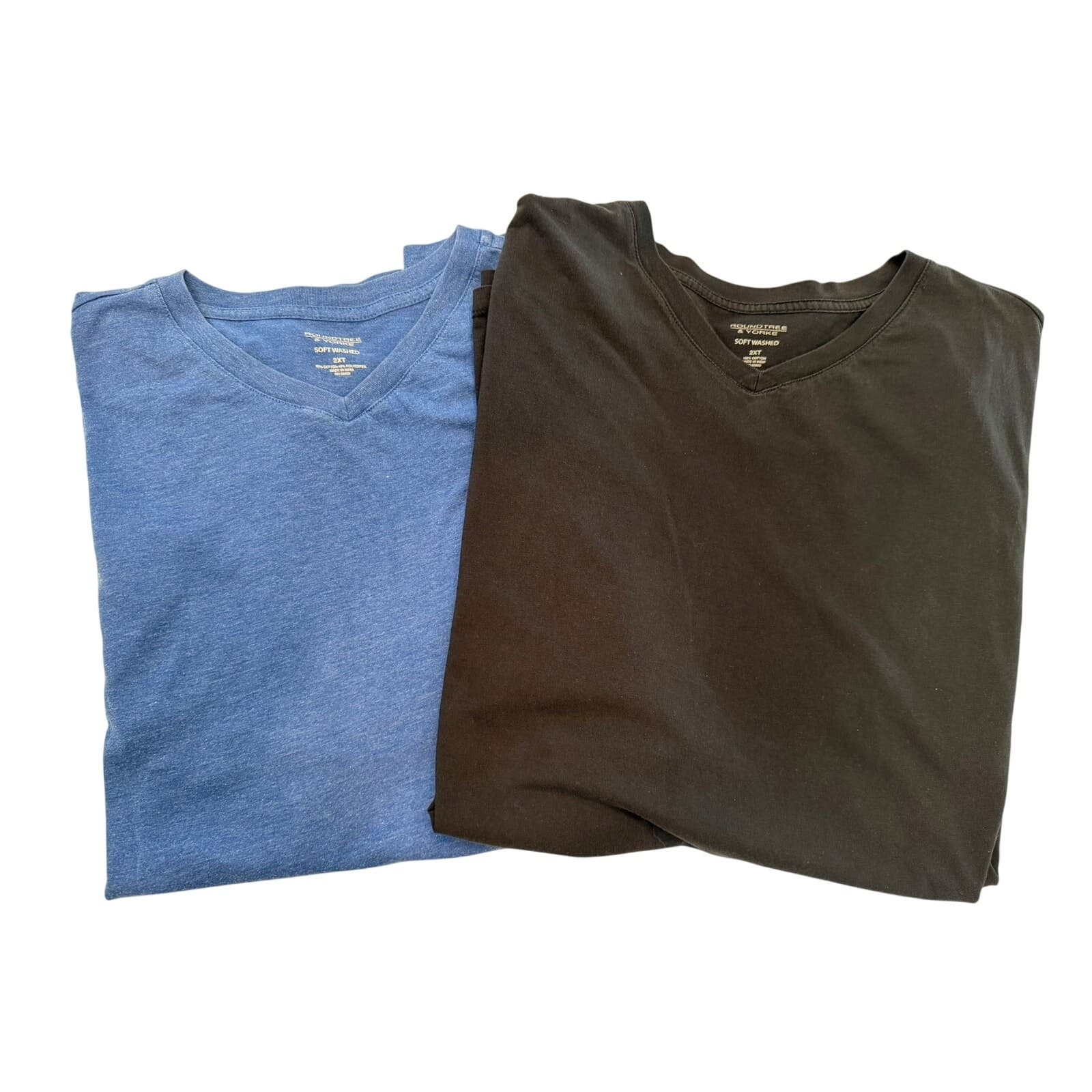 Roundtree & Yorke 2XT Tall V-Neck T-Shirts Lot 2 Blue Heather Black Soft Washed