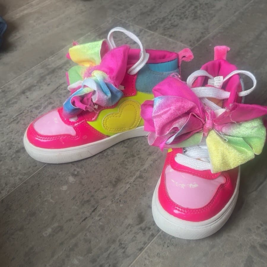 Girls Multicolor Bow Heart Lace-Up High Top Sneakers Size 10