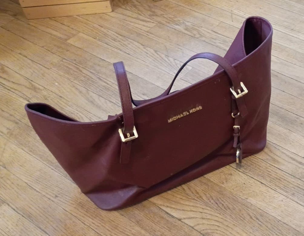 Michael Kors Burgundy Tote Bag Gold Hardware Buckle Accent Brand Logo Bag Charm
