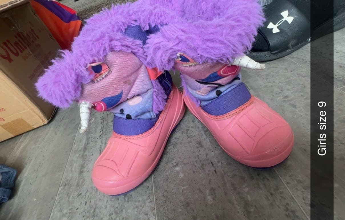 wondernation Girls Pink Purple Unicorn Snow Boots Size 9