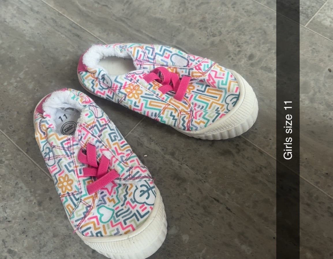 Girls Multicolor Geometric Canvas Lace-Up Low Top Sneakers Size 11
