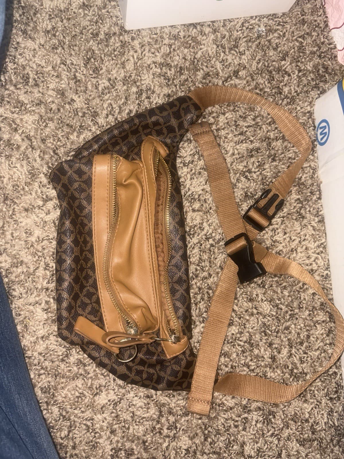 Brown/Tan Waist Pack Zip Compartments, Adjustable Nylon Strap, Unisex Adults