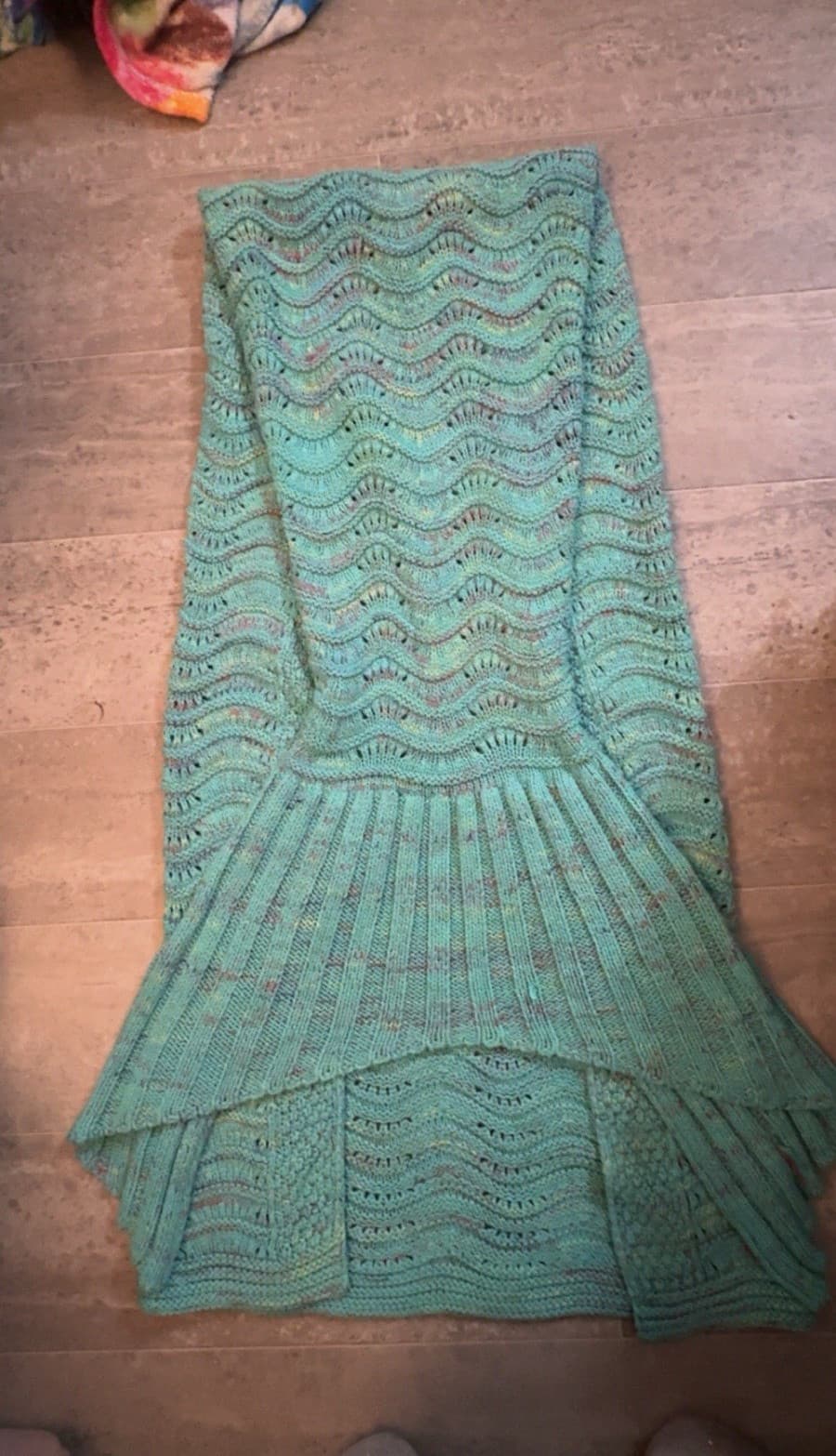 Handmade Knitted Green Mermaid Tail Blanket Scale Pattern for Adults