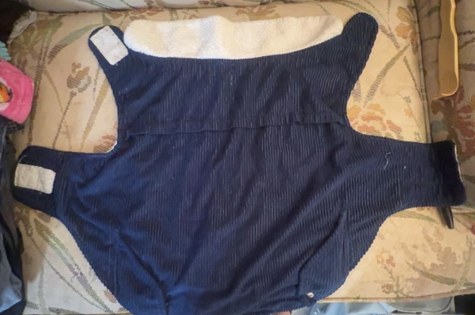 Blue & White Warm Fleece-Lined Dog Coat/Jacket w/ Harness Opening, Size L