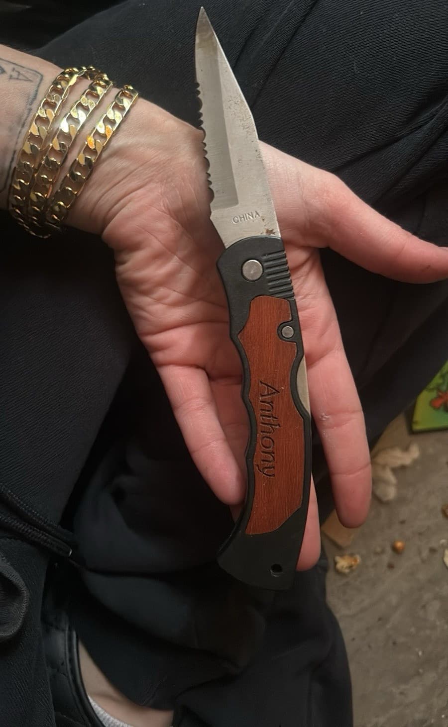 Anthony Manual Liner Lock Folding Pocket Knife Drop Point Combo Edge Wood