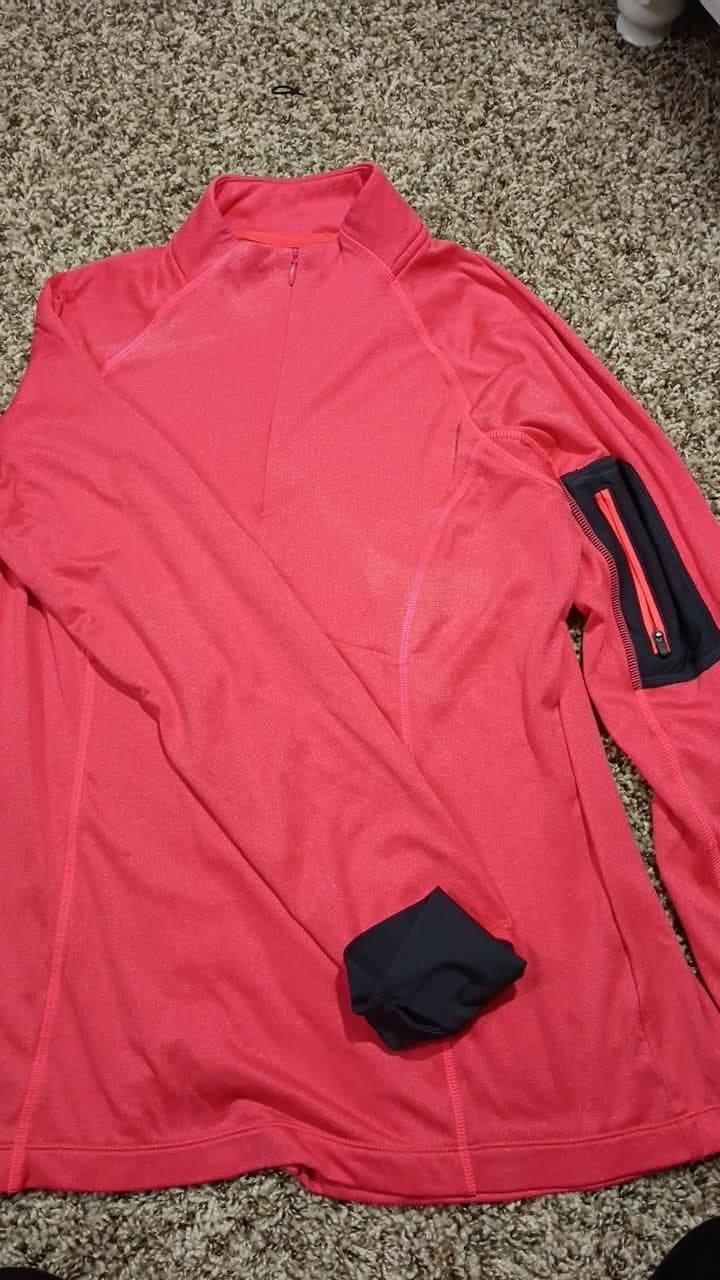 Mondetta Women's Pink 1/4 Zip Mock Neck Long Sleeve Polyester Athletic Top L
