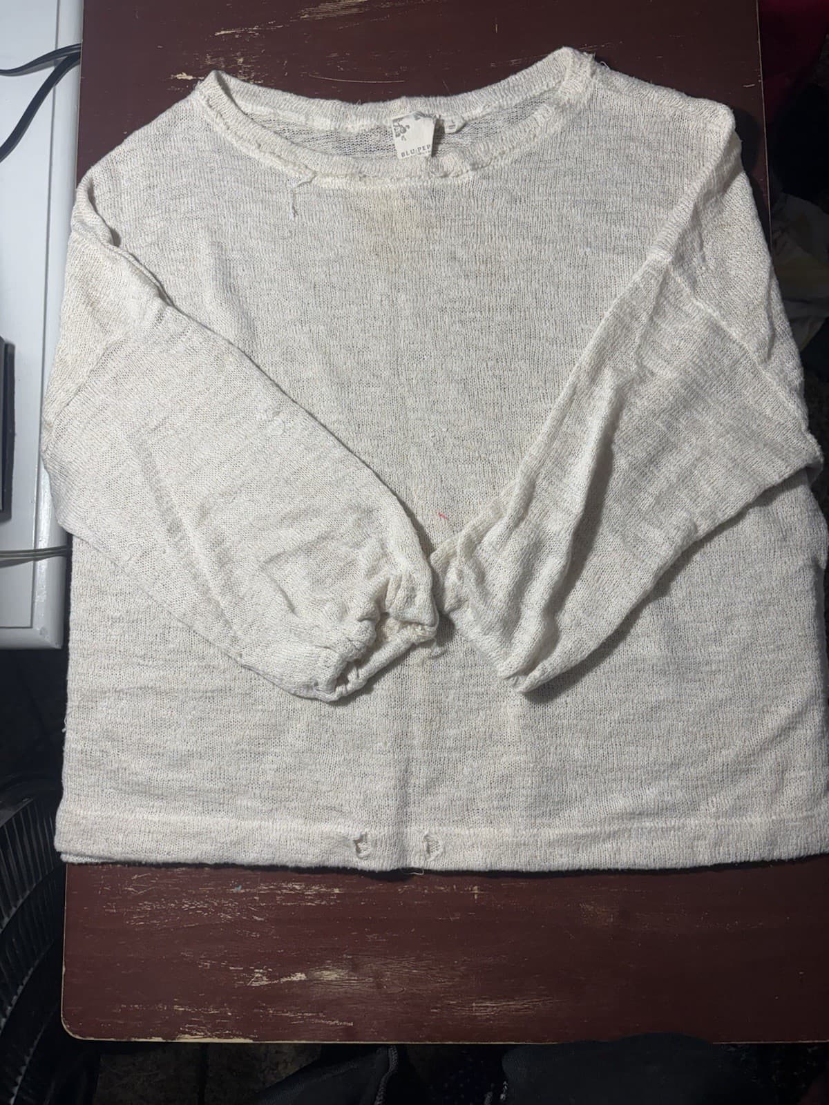 Blu Pepper Women's Beige Solid Knit Crew Neck Long Sleeve Pullover Sweater L