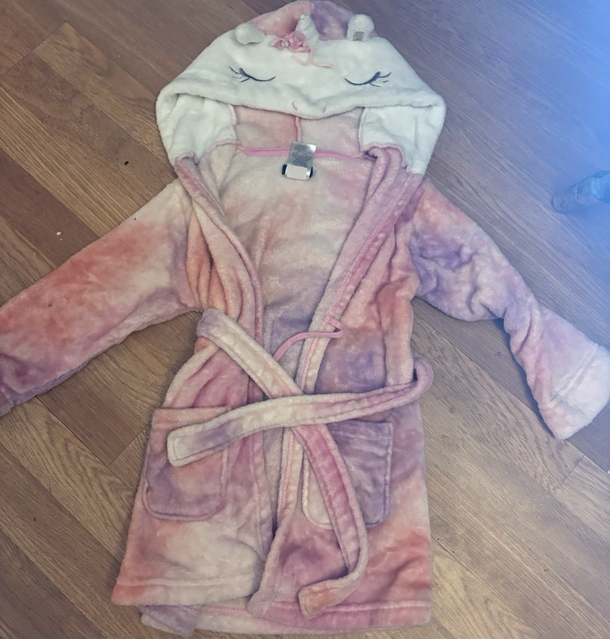 Cuddl Duds Girls Unicorn Tie-Dye Fleece Hooded Robe XS Pink Flame Resistant