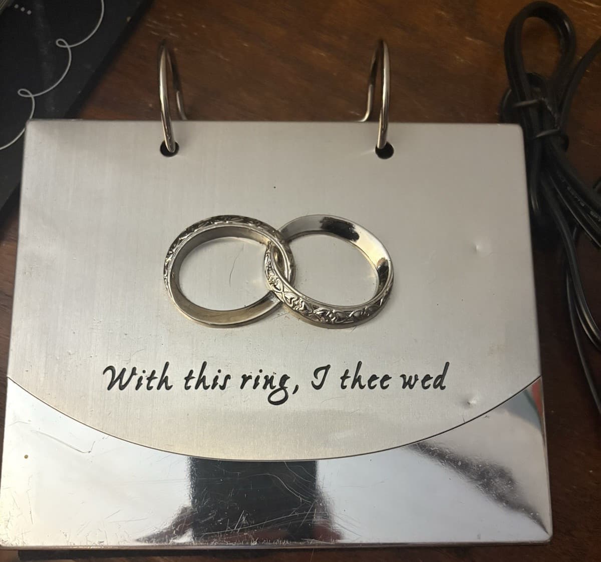 Silver Ring Binder Wedding Photo Album Portfolio Metal with Rings & Inscription