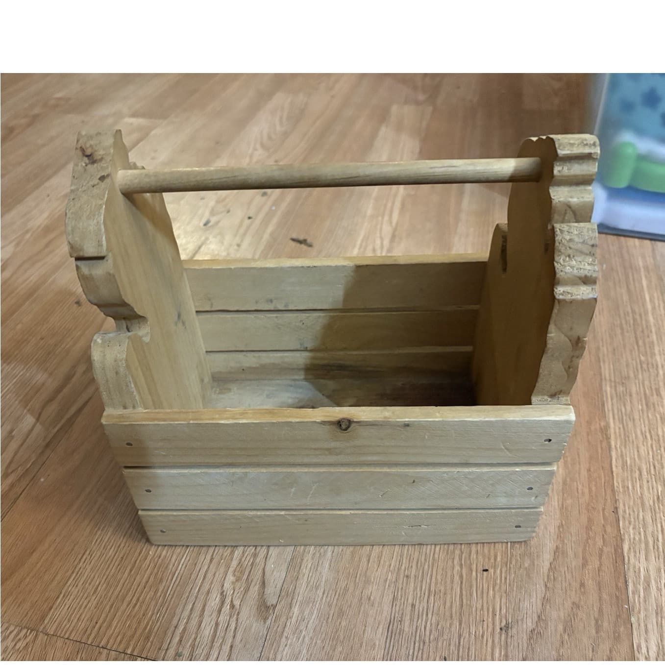 Handcrafted Rustic Brown Wooden Storage Basket Rectangle with Handle