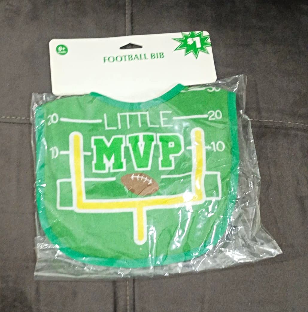 Football Baby Bib Drool Bibs Cotton Green/White Hook & Loop Closure CM32106