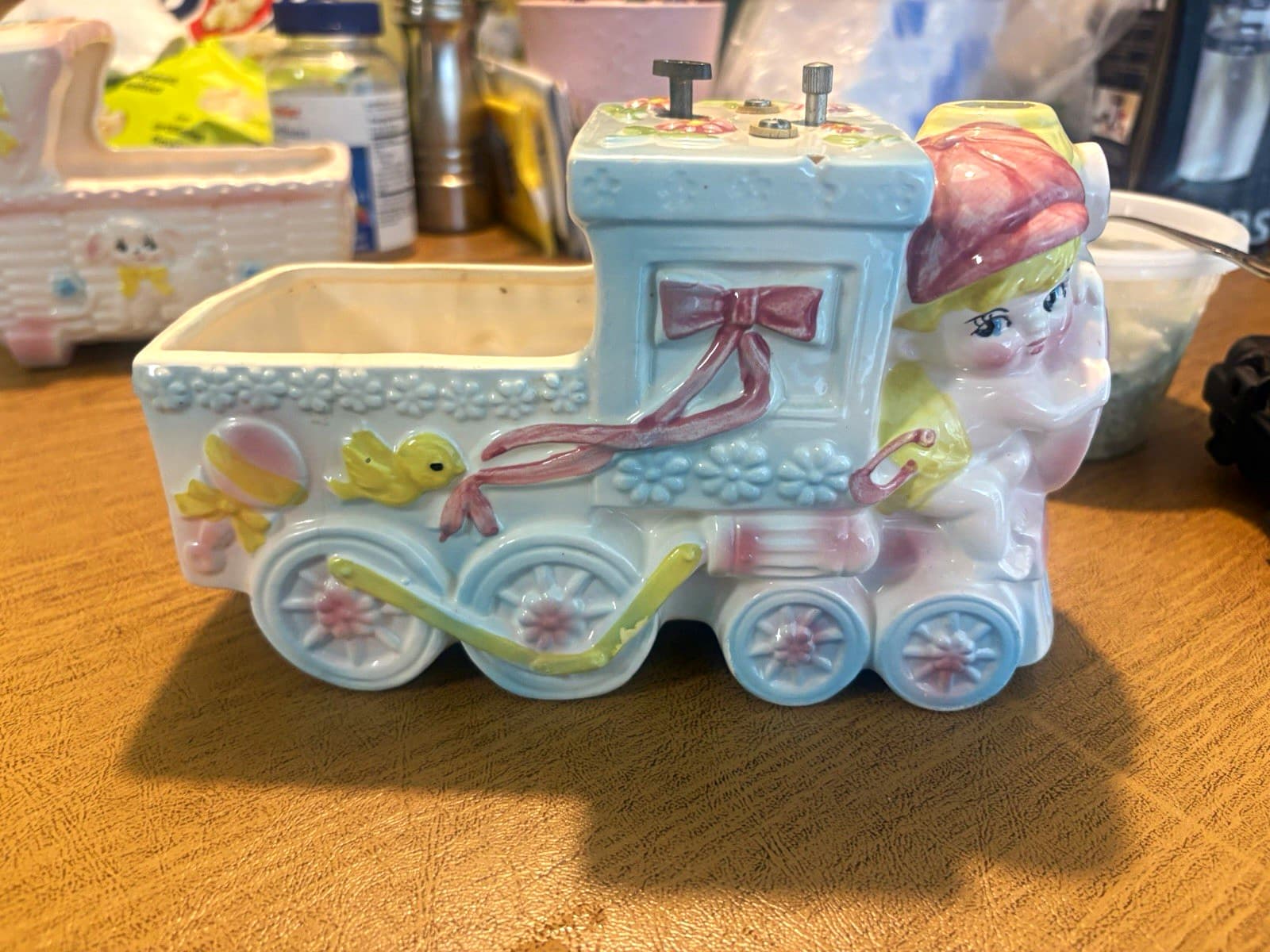 Vintage 1950s Rubens Originals Ceramic Musical Train Planter Japan Baby Girl Cho