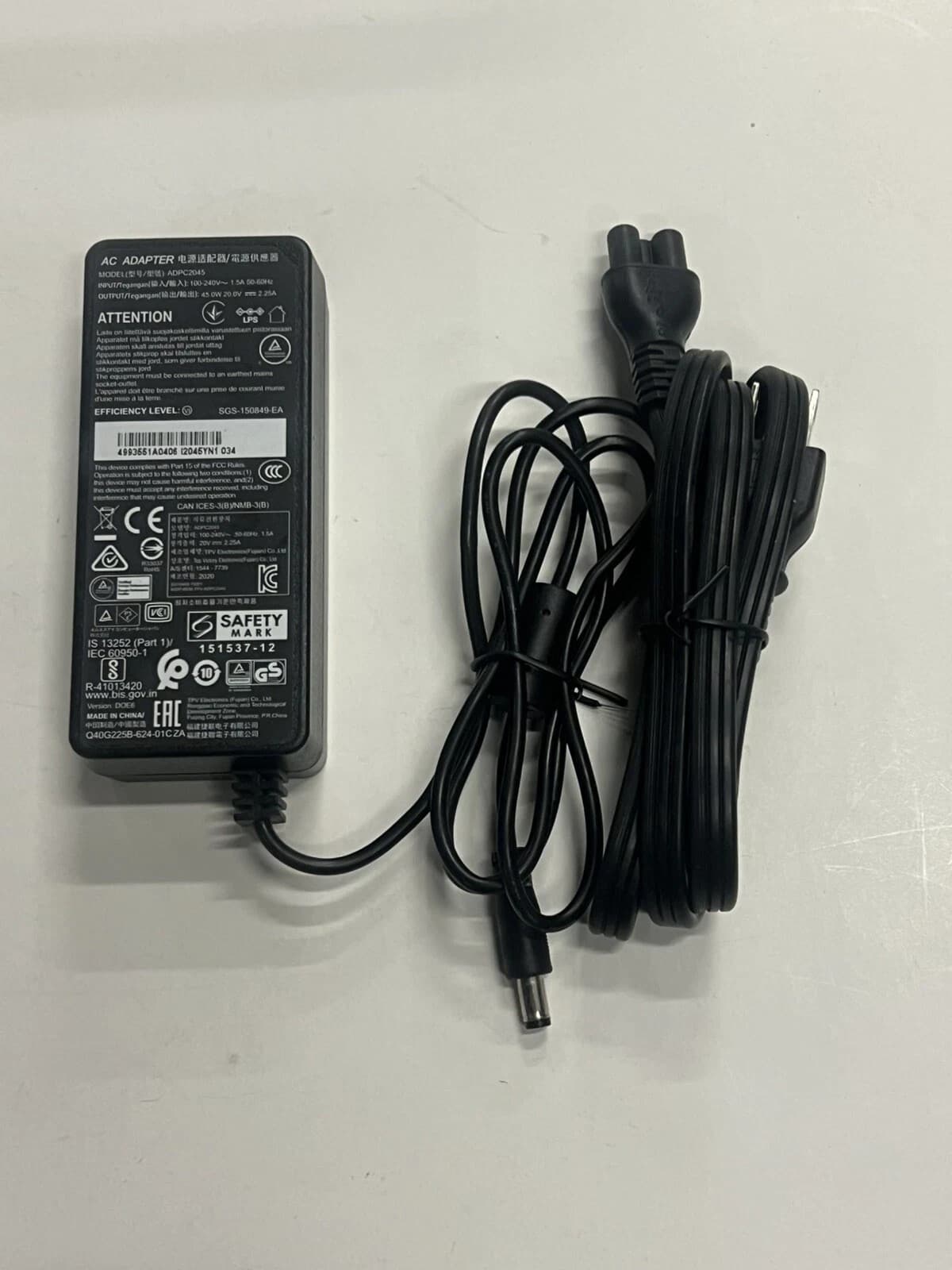 Genuine ADPC2045 20V 2.25A AC Adapter Charger Safety Mark 151537-12 Cat#JK