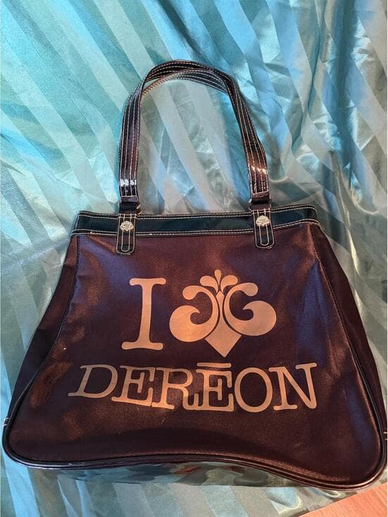Dereon “I love Dereon Black Tote Bag Gold Logo–Fleur‑de‑Lis