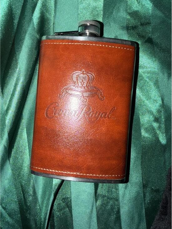Crown Royal Leather‑Wrapped Stainless Steel Flask