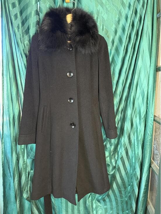 Ellen Tracy Women's Black Wool Coat with Fur Collar Size 6