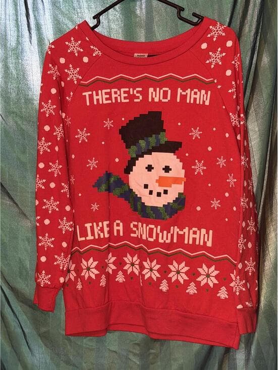 Red Christmas Snowman Sweater with Snowflake Pattern