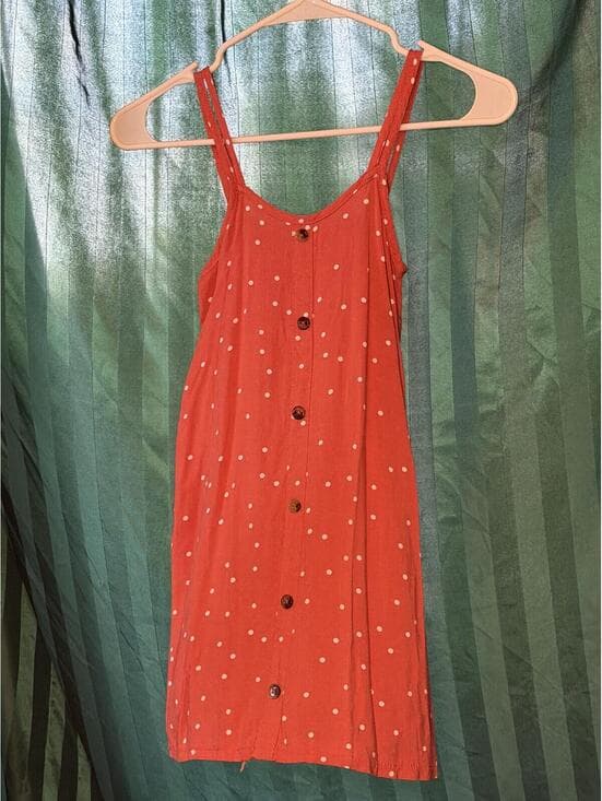 btween Polka Dot Button-Front Sleeveless Dress - Rust Orange