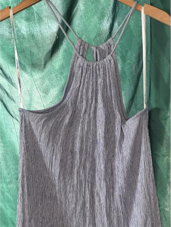 Blue Island Gray Crinkle Maxi Dress with Spaghetti Straps