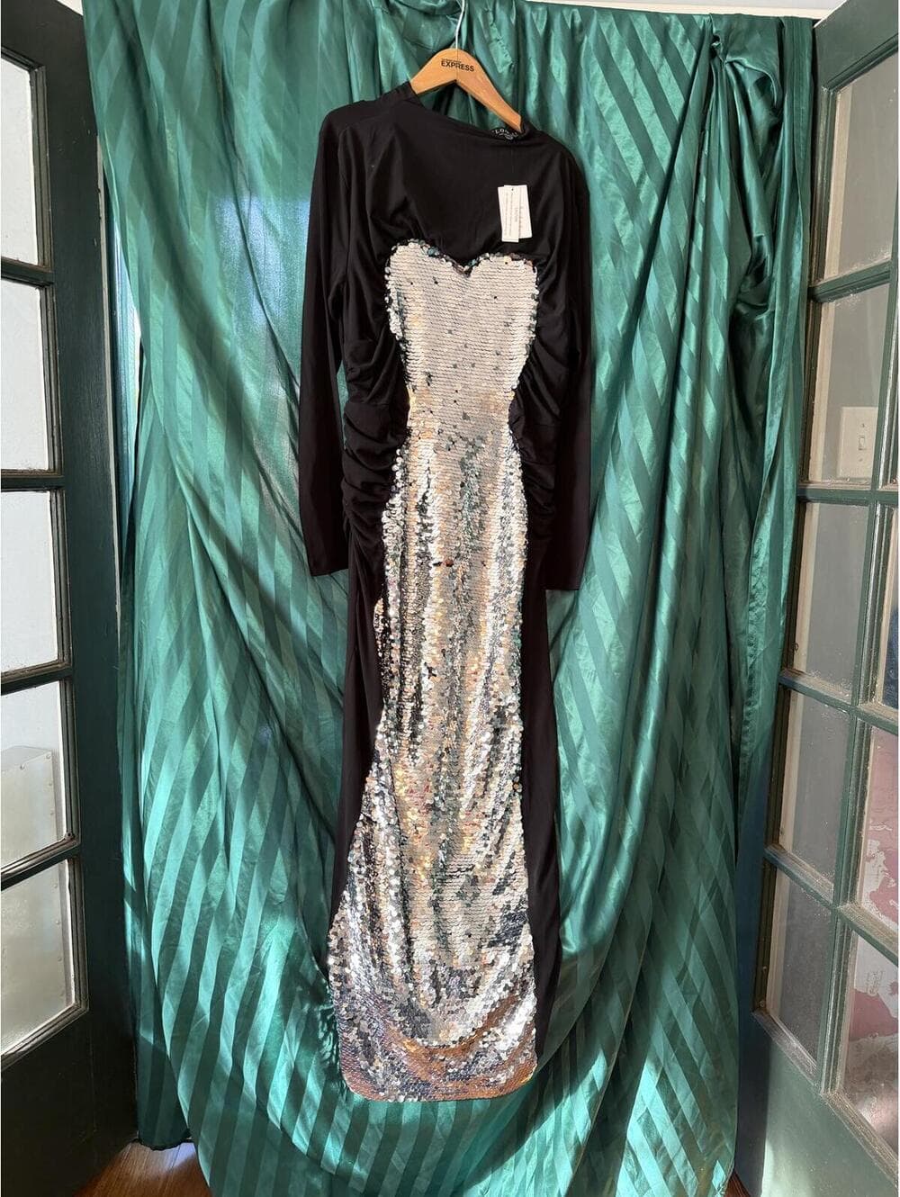 Eloquii Black Sequin Dress Plus Size Ruched Cocktail Gown