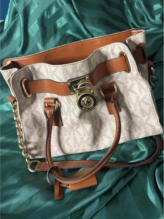 Michael Kors Signature MK Logo Tan Leather Tote Bag