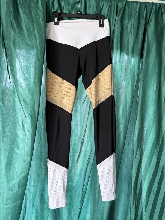 L'URV High Waist Colorblock Laser Cut Perforated Leggings M