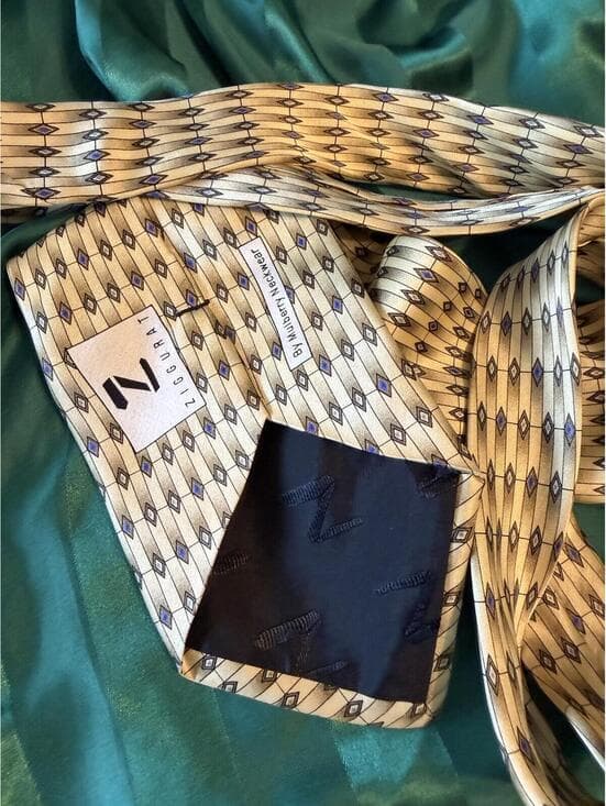 Ziggurat Men's Silk Tie Gold & Black Geometric Pattern