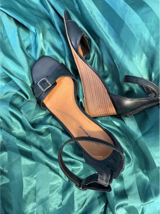Lucky Brand Black Wedge Sandals with Ankle Strap