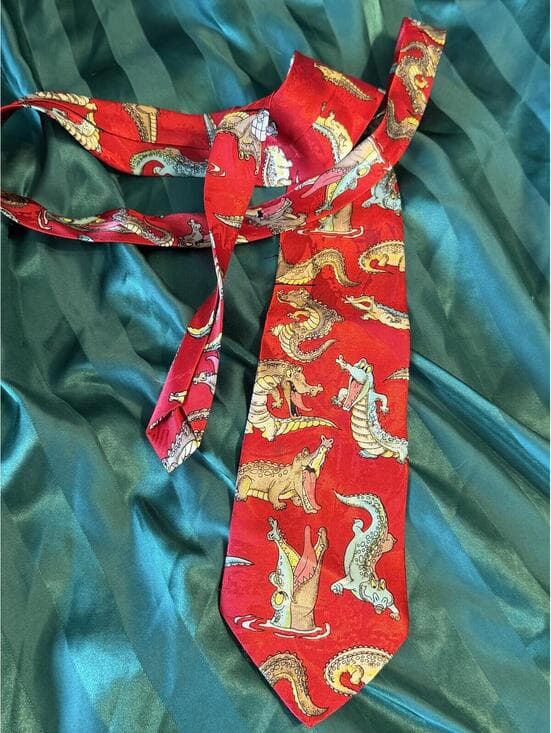 The Cutest Crocodile - Red Print Silk Tie