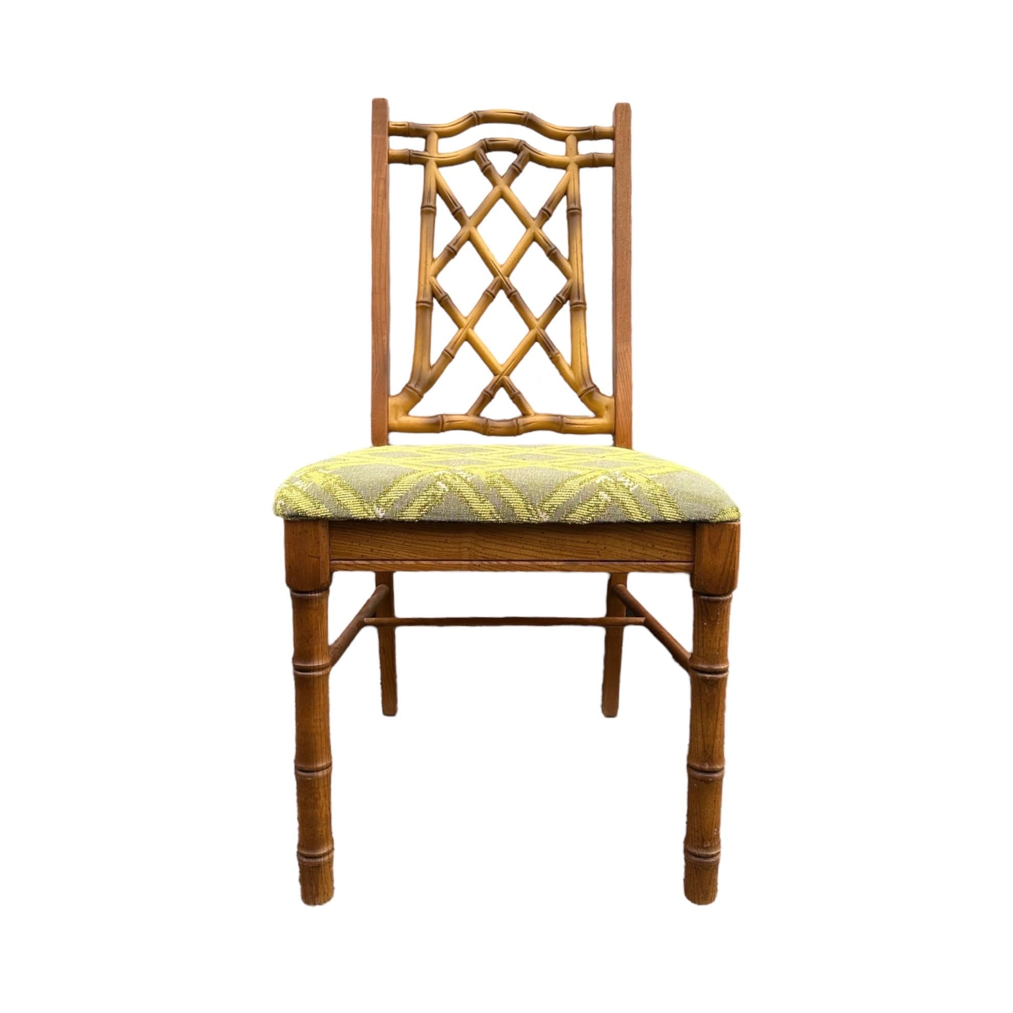 SOLD Vintage Faux Bamboo Chair - Hollywood Regency Fretwork Wooden Palm Beach Coastal Style Dining or Desk Furniture