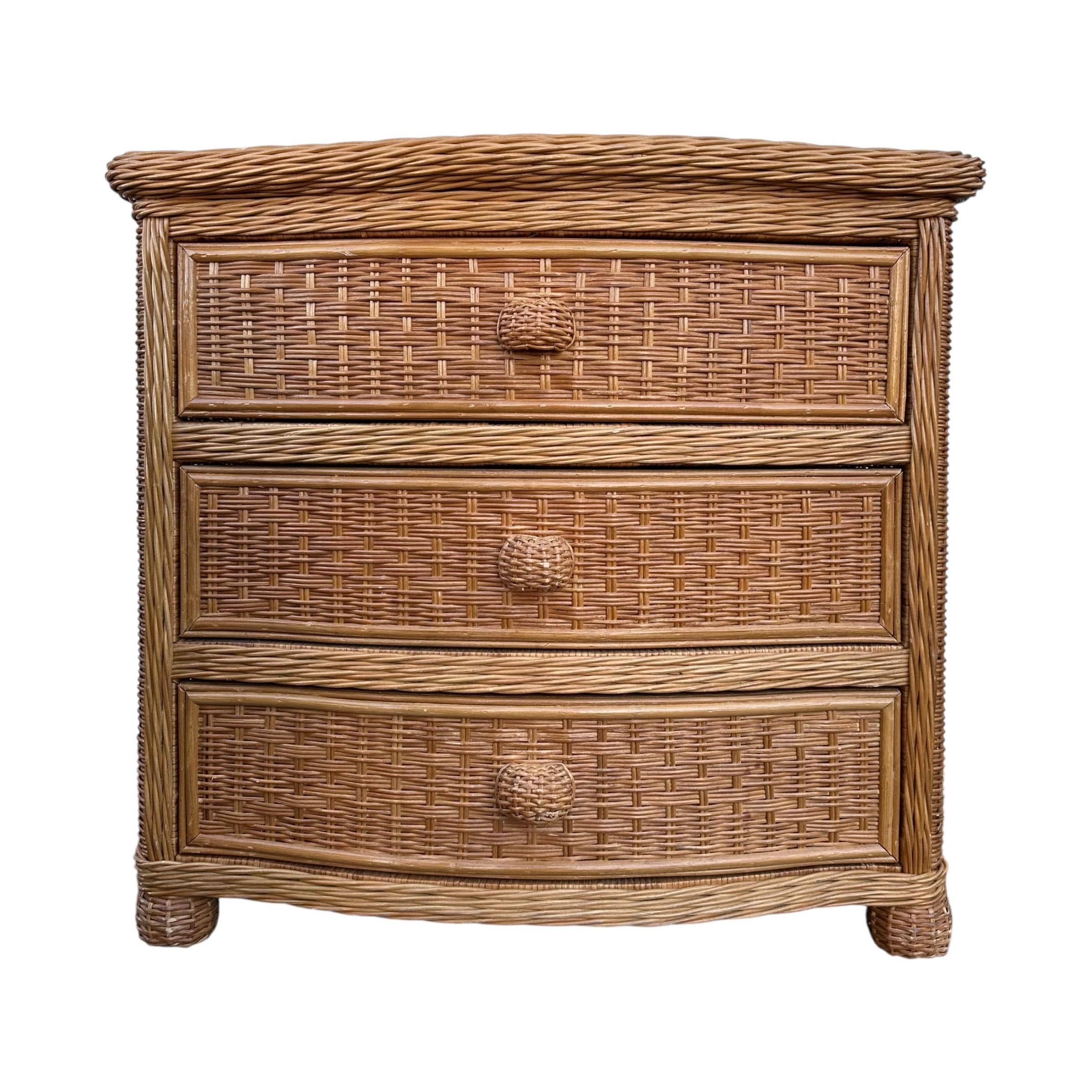 Wicker Nightstand Chest with 3 Drawers - Pier 1 San Angelo Collection Rattan Coastal Boho Chic Oversized End Table