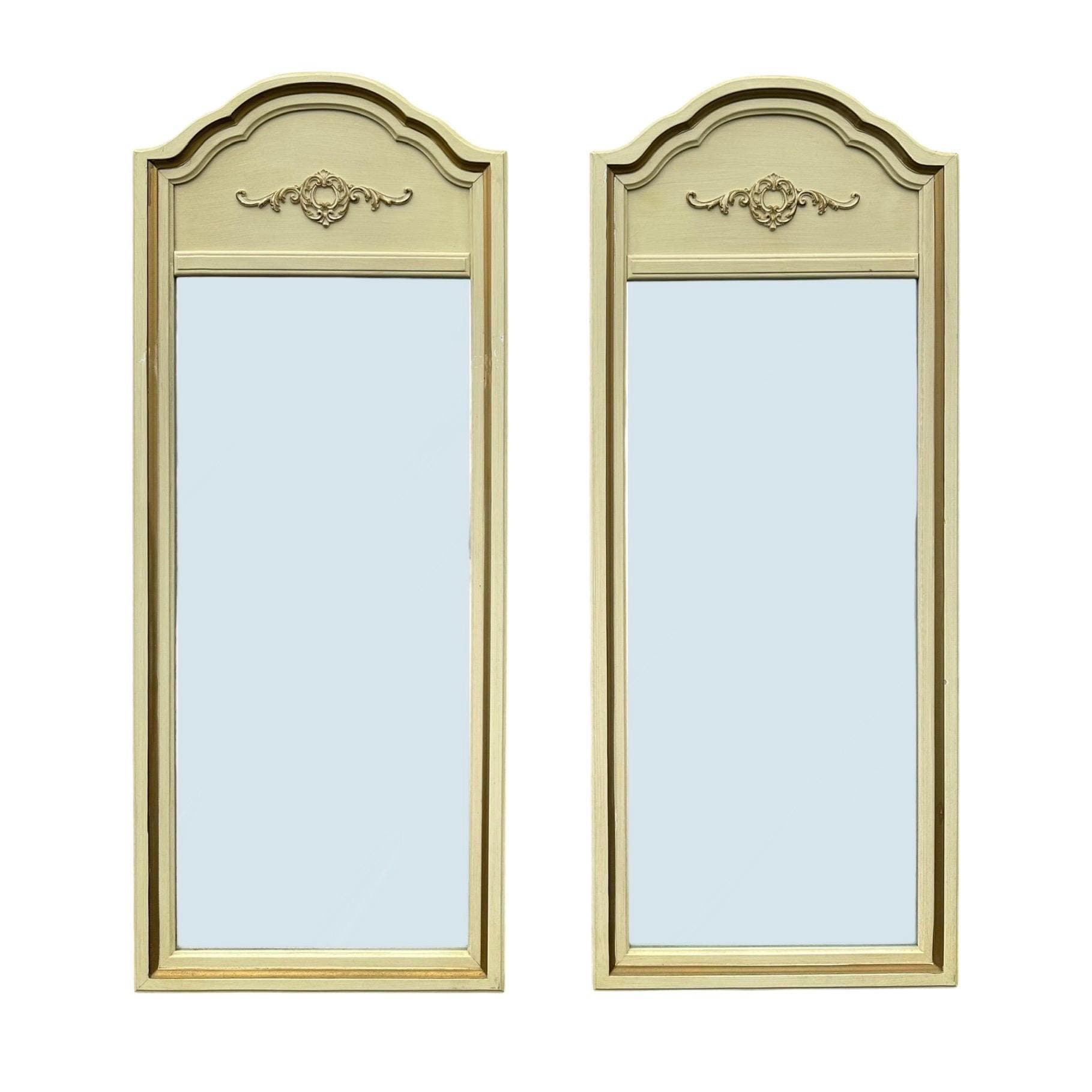 French Provincial Mirrors by Henry Link 47x19 LOCAL PICKUP Set of 2 Arched Vintage White & Gold Curved Rounded Pair