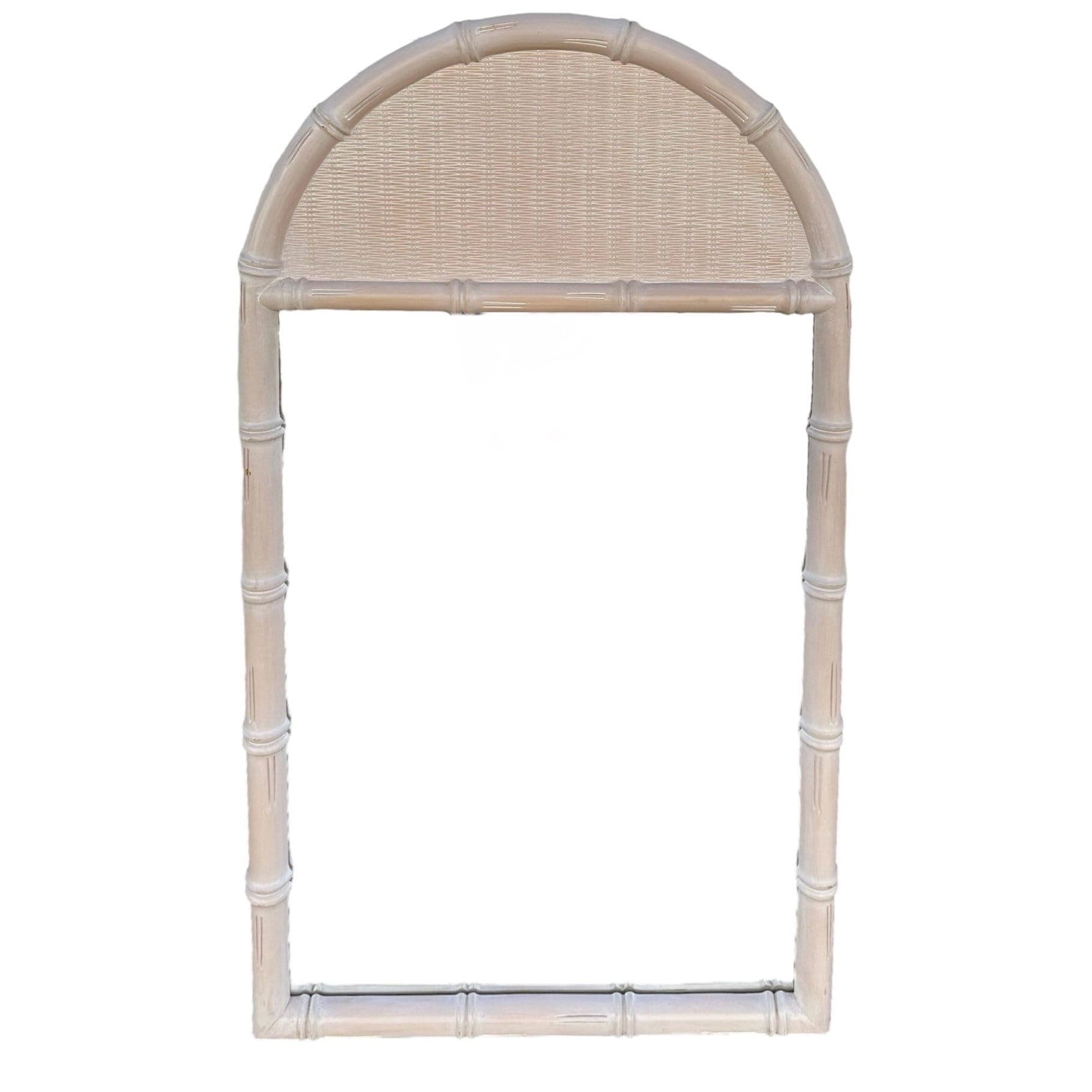 Faux Bamboo & Wicker Mirror 51x29 LOCAL PICKUP Vintage Broyhill Rounded Whitewash Coastal Hollywood Regency Style - Image 1