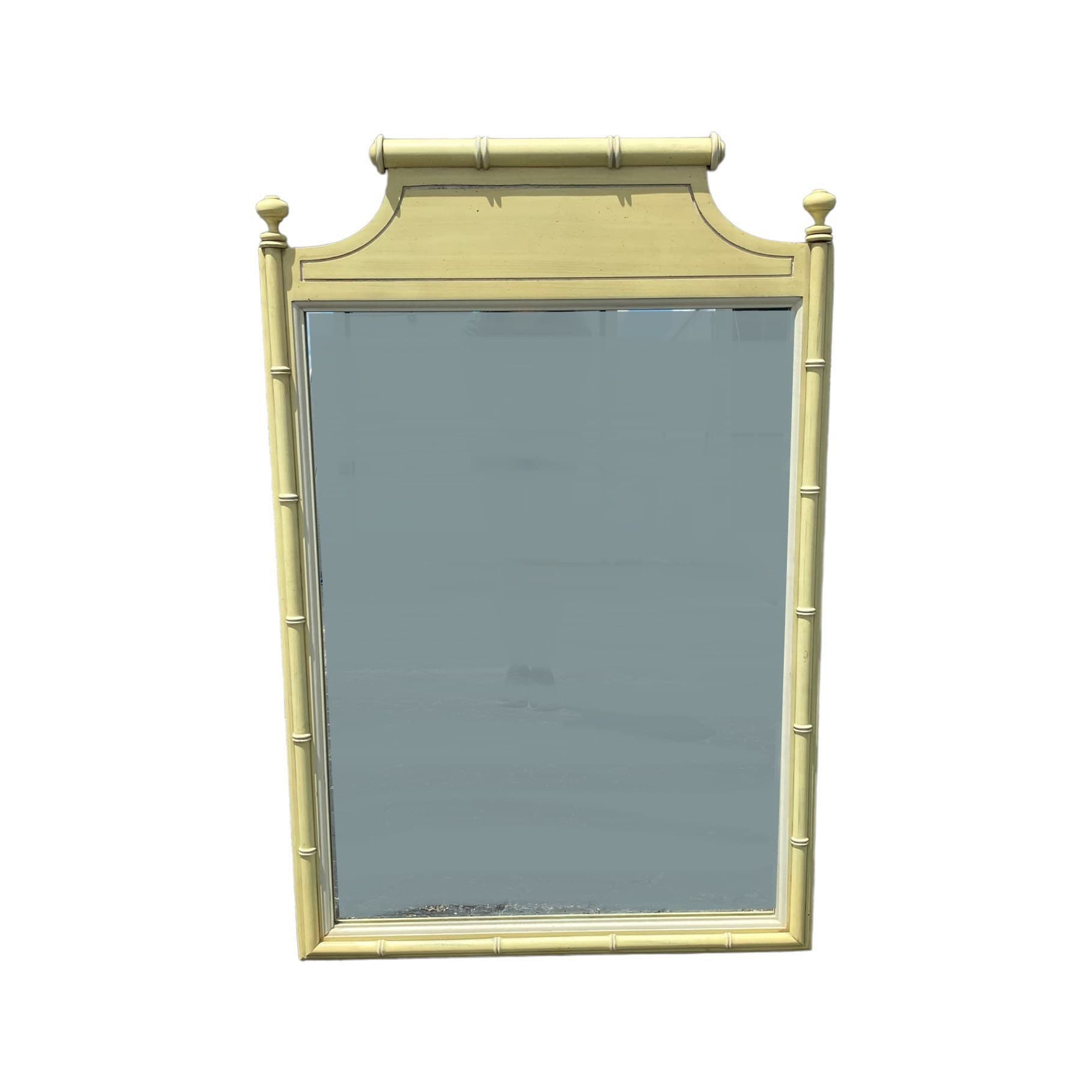 Vintage Faux Bamboo Mirror: Henry Link Bali Hai Yellow Wash, Coastal Hollywood Regency