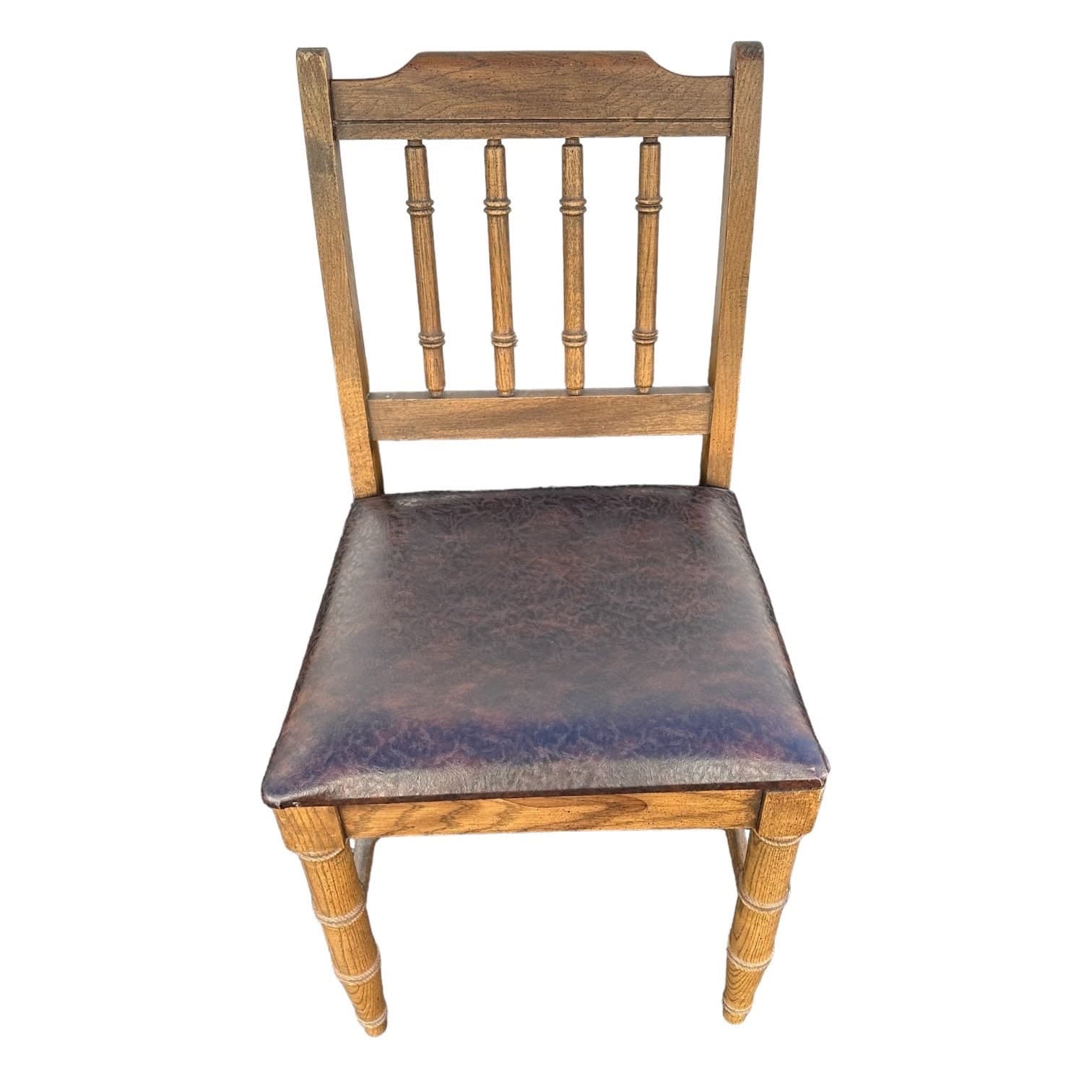 Small Faux Bamboo Chair 18x18x31”H - Vintage Henry Link Bali Hai Style Brown Wood Hollywood Regency Coastal Desk Vanity Seat Dixie - Image 1