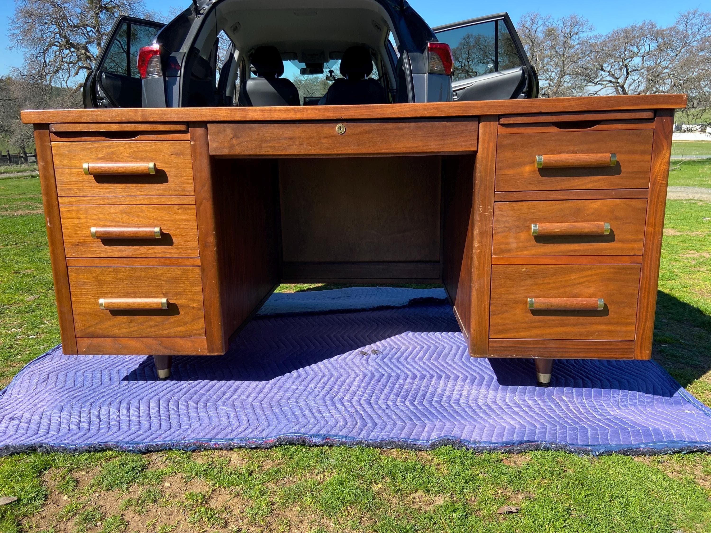 vintage mid century modern walnut executive desk - Image 1