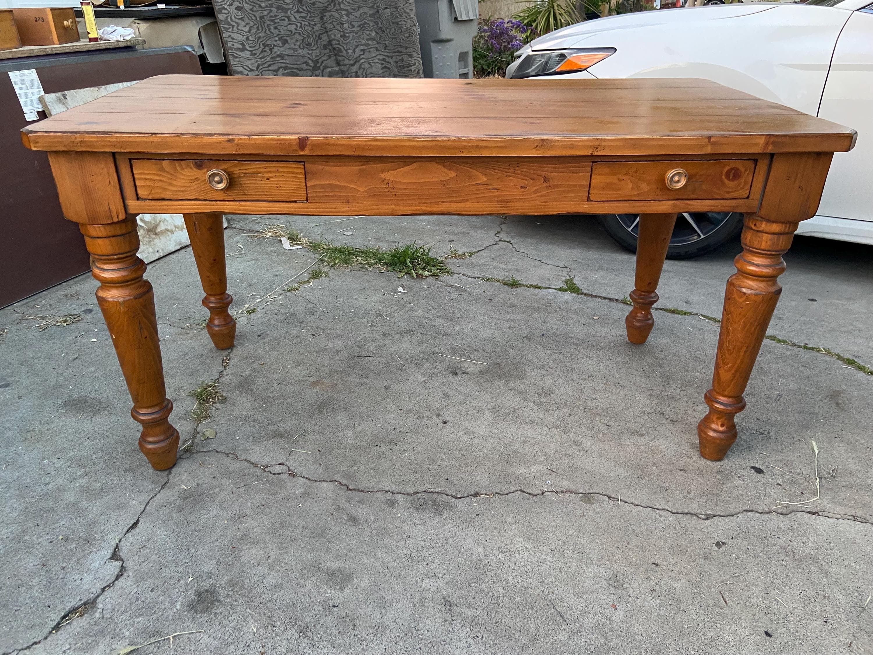 Drexel vintage farmhouse desk table with drawers - Image 1
