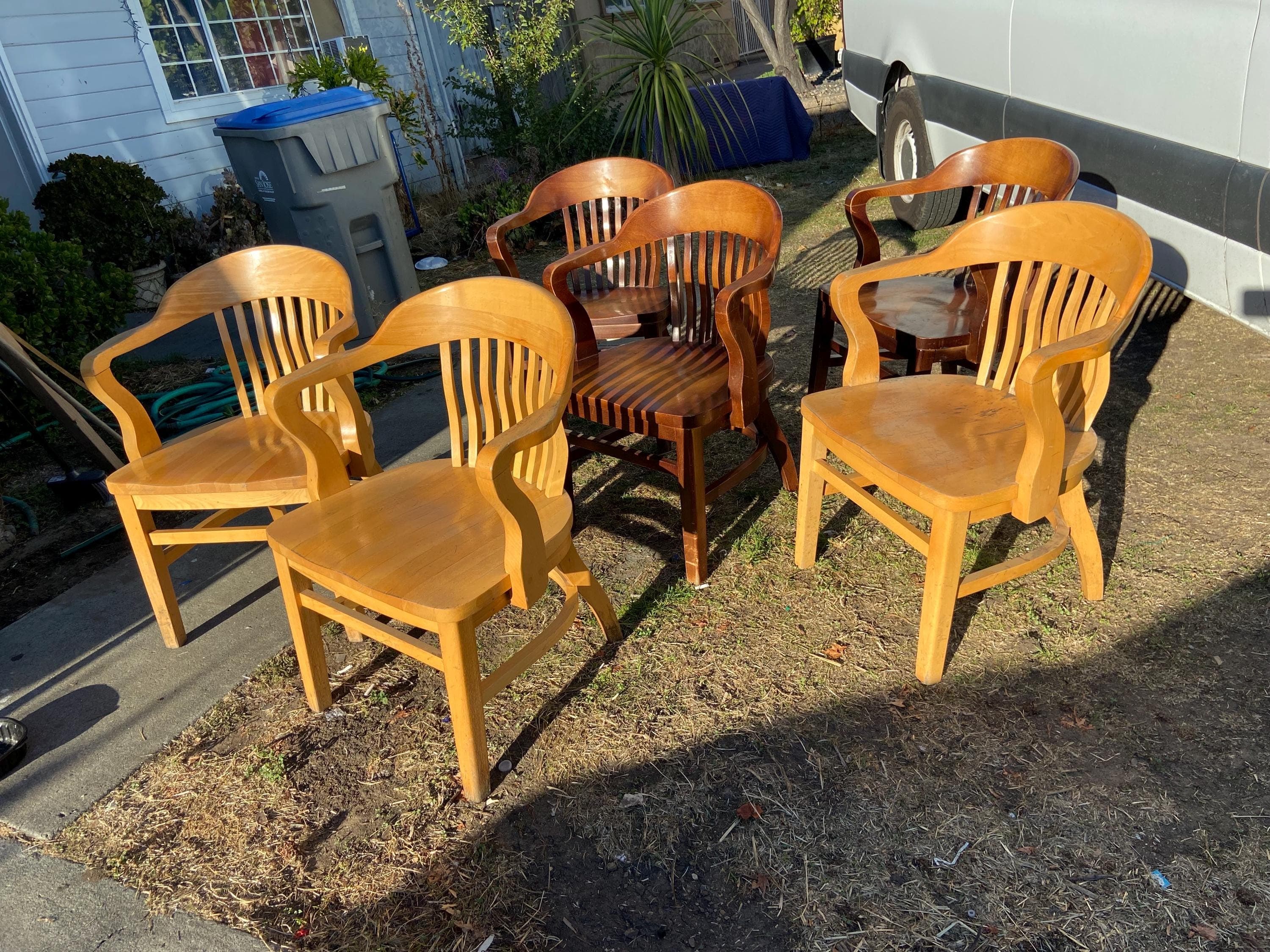 antique Bankers desk chairs style Mcm court desk chairs need restoration set of 6 good bones - Image 1