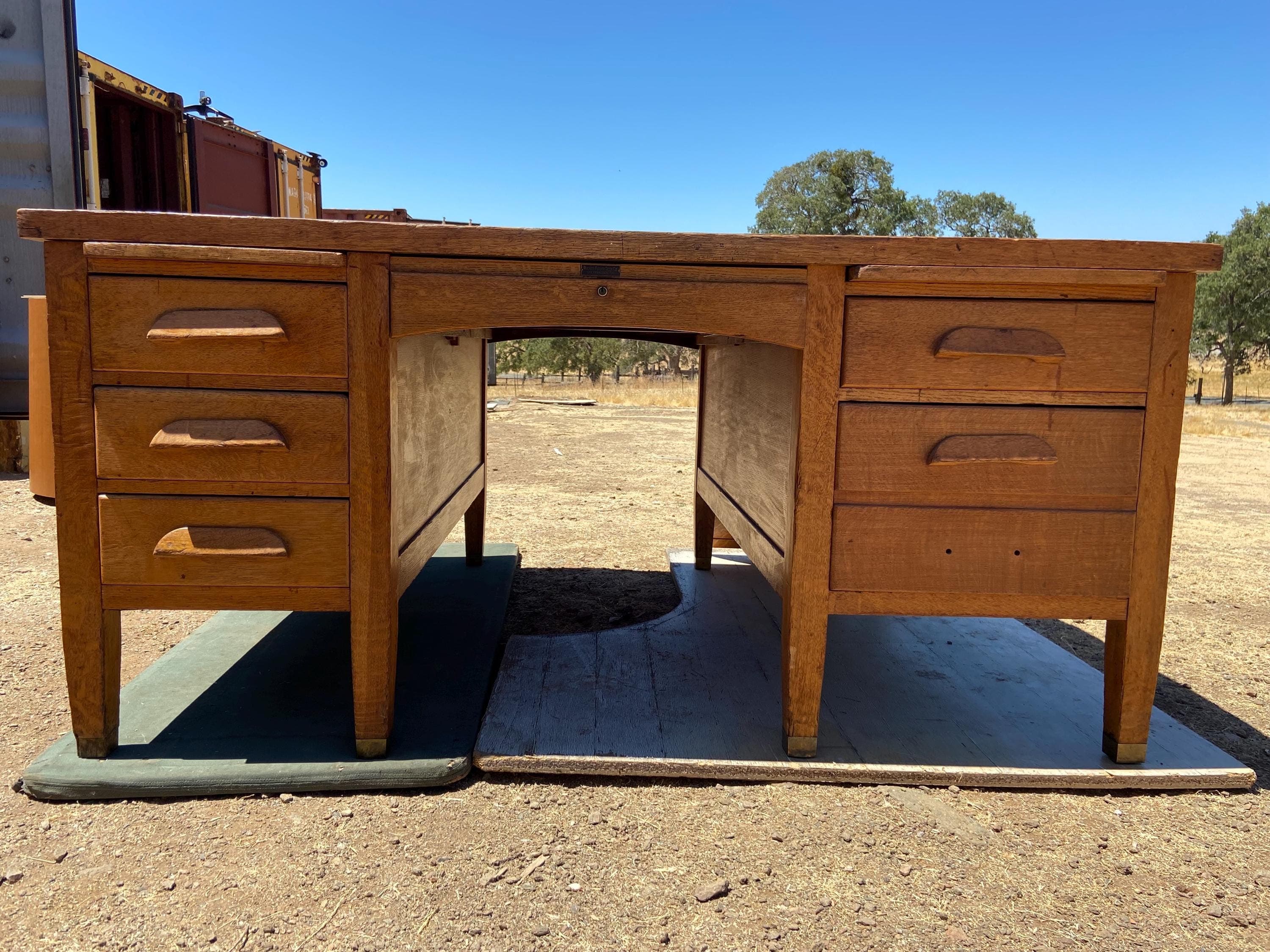 antique Rucker fuller oak partners desk needs restoration - Image 1