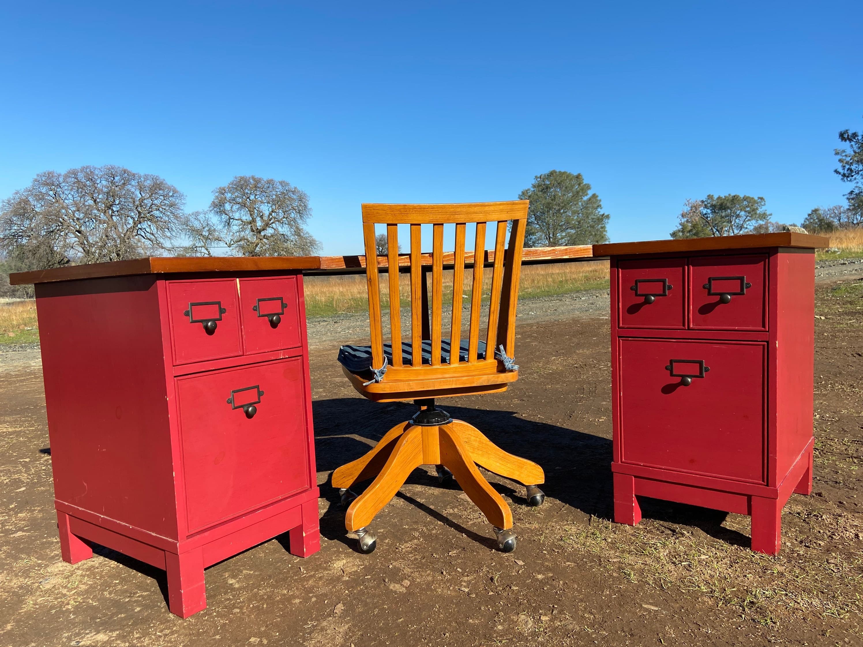 Pottery barn farmhouse rustic distressed wood desk set - Image 1